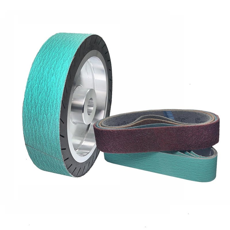 Rams Bralin 8 x 2 inch Rubber Expansion Centrifugal Wheel Working with Zirconia/Non-Woven Nylon Sanding Bands (Nylon Belts 4 pcs Mix) - Image 4